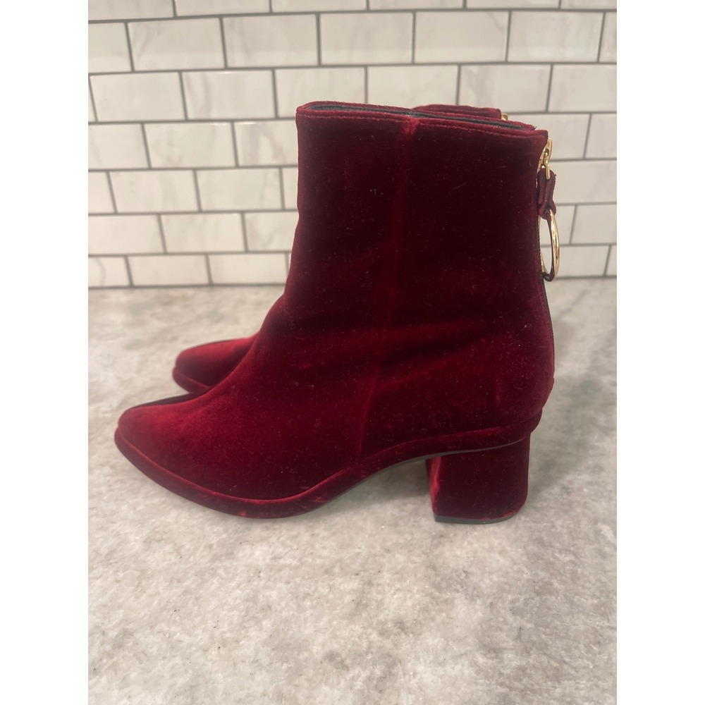 Reike Nen Ankle Boots Womens 8.5 Burgundy Ring Zip Velvet Pointed Toe Block Heel